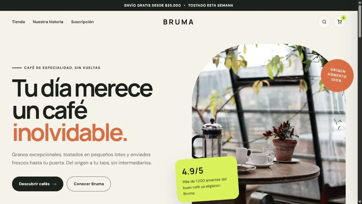Pantallazo del proyecto Cafe Bruma